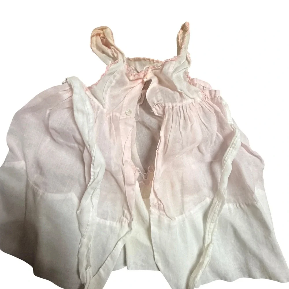 Vintage Cherubs Handmade Baby Dress and Pinafore Set Pink Embroidered Size L